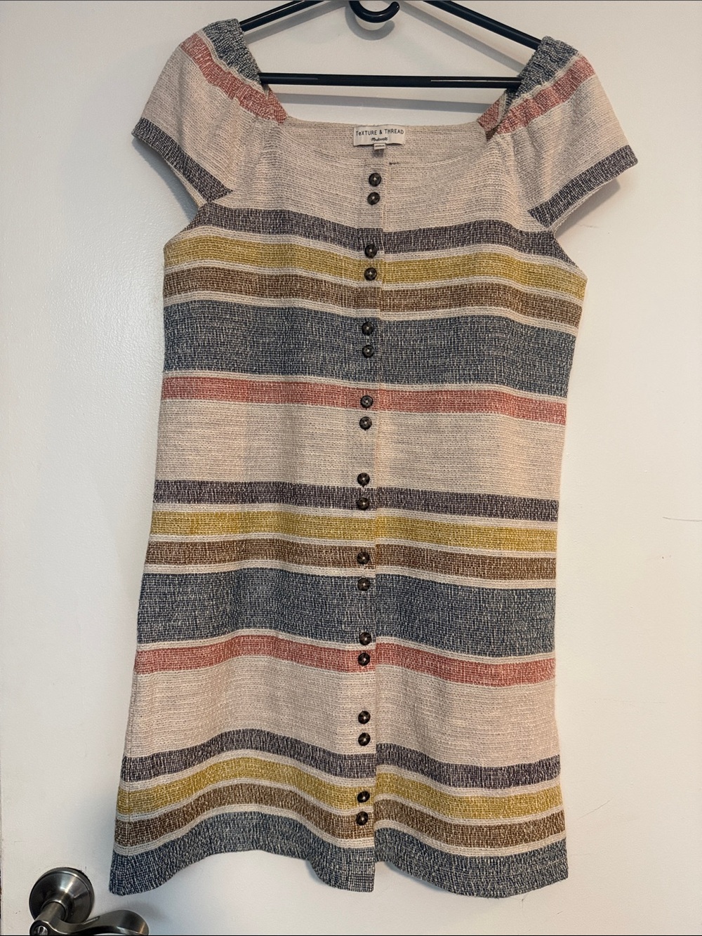 Madewell Striped Button-Front Mini Dress in Cream, Blue, Mustard, Rust